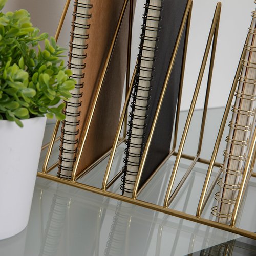 Martha Stewart Ryder Gold Mesh Metal 9 Slot Triangle Magazine File Holder, Desktop Organizer Sorter