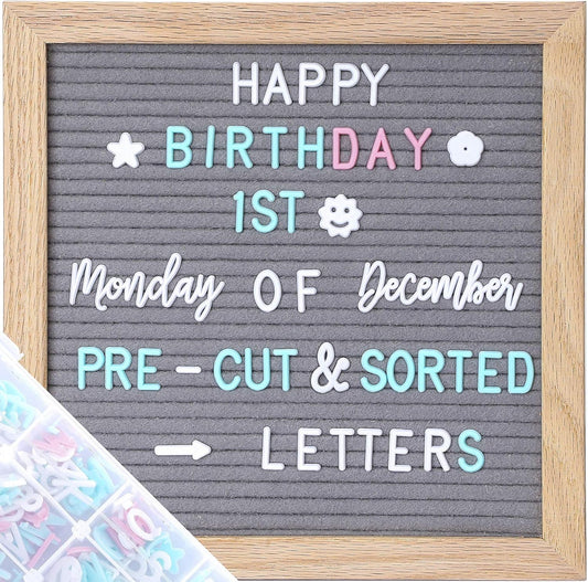 Skiennix Felt Letter Board - 10x10 Inch Message Board with 805 Changeable Letters & Gift Box | Gray