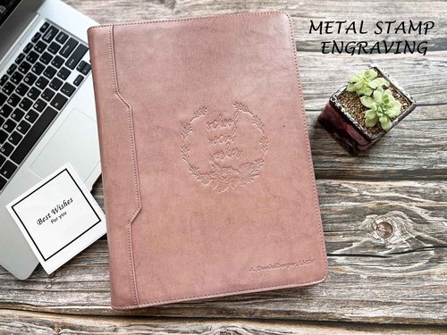 Pink Leather Padfolio for Women, Business Leather Binder 3 Ring Portfolio, Personalzied Leather Portfolio Binder, Zippered Portfolio Organizer for A4 Letter Size Notepad & 13-inch Laptop/Tablet