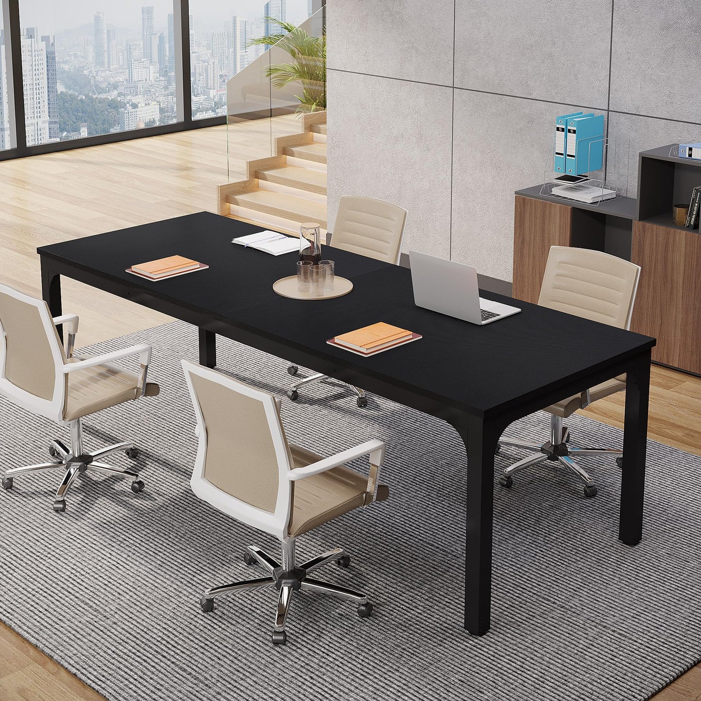Tribesigns 6.5 FT Conference Room Table, 78.74" W x 27.56" D Large Office Conference Table, Modern Seminar Meeting Table Desk for Boardroom, Meeting Room (1, Black)