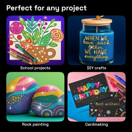 ARTISTRO Glitter Paint Pens - 12 Extra-Fine Tip Acrylic Markers for Glass, Rock, and DIY Crafts