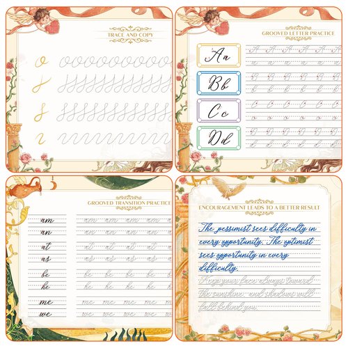 TIME X Grooved Cursive Handwriting Workbook Kit - Cursive Handwriting Workbook for Kids 8-12 and Adults - 3Pcs Magic Reusable Handwriting Workbook with Detachable Quote Postcards - 12.6"x10.6"