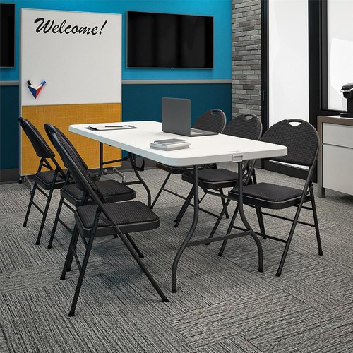 COSCO Commercial Folding Chair - XL Comfort Fabric, Padded Contoured Seat, 300 lb Weight Rating | Black, 4-Pack