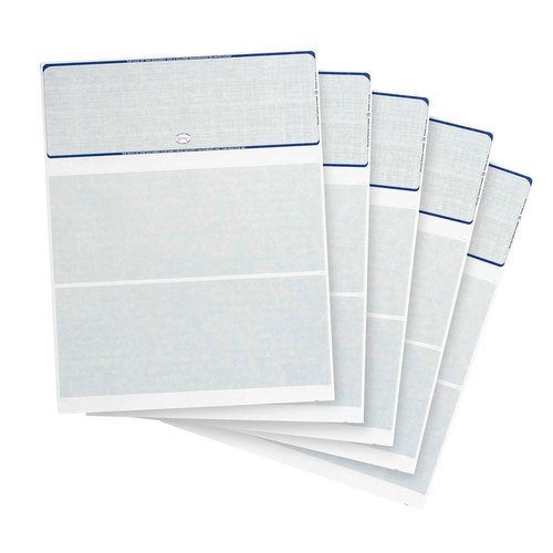 500 Blank Check Stock - Designed for Secure Computer Printed Checks with Quickbooks, and more - Blue Linen Pattern- 500 Sheets - 8.5 Inch x 11 Inch