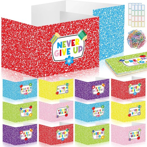 Cinrobiye 24 Pcs Inspirational Privacy Folders Standard for Students Cardboard Shields Test Privacy Boards Motivational Words Desk Dividers Shield for Classroom School Study Supplies (Colorful)