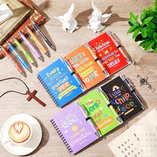 60 Pcs Bulk Christian Gifts for Kids Bible Verse Spiral Notebooks Christian Ballpoint Pen Prayer Journal Inspirational Notepads Tracts Religious Party Favor for Kids Women Church Office