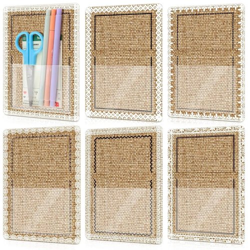 Amylove 6 Pcs Burlap Magnetic Storage Pocket Classroom Magnetic Pockets for Whiteboard Magnetic File Marker Holder Dry Erase Board Magnetic Locker Organizer for Refrigerator Bulletin Board Supply