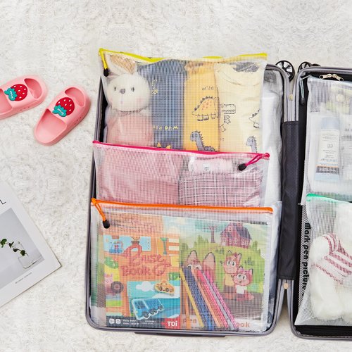 JARLINK A3 (16.9x12.4 in, 24 Pcs) Mesh Zipper Pouch, 12 Colors Extra Large Zipper Bags, Waterproof File Pouches for Office Supplies, Puzzles, Board Game, School, Travel Accessories & Craft Projects
