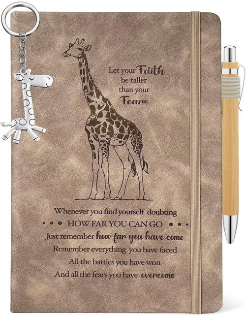 Giraffe Lover Gifts, Giraffe Journal 200 Pages Engraved Notebook A5 Lined with Pen, Giraffe Novelty Gift, Thoughtful Giraffe Themed Gift for Women Girl Birthday Graduation, Giraffe Thank You Gift