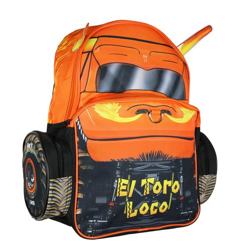 Monster Jam Backpack El Toro Loco 3D Bull Horns Monster Truck 16" Kids School Book Bag with Laptop Tech Sleeve