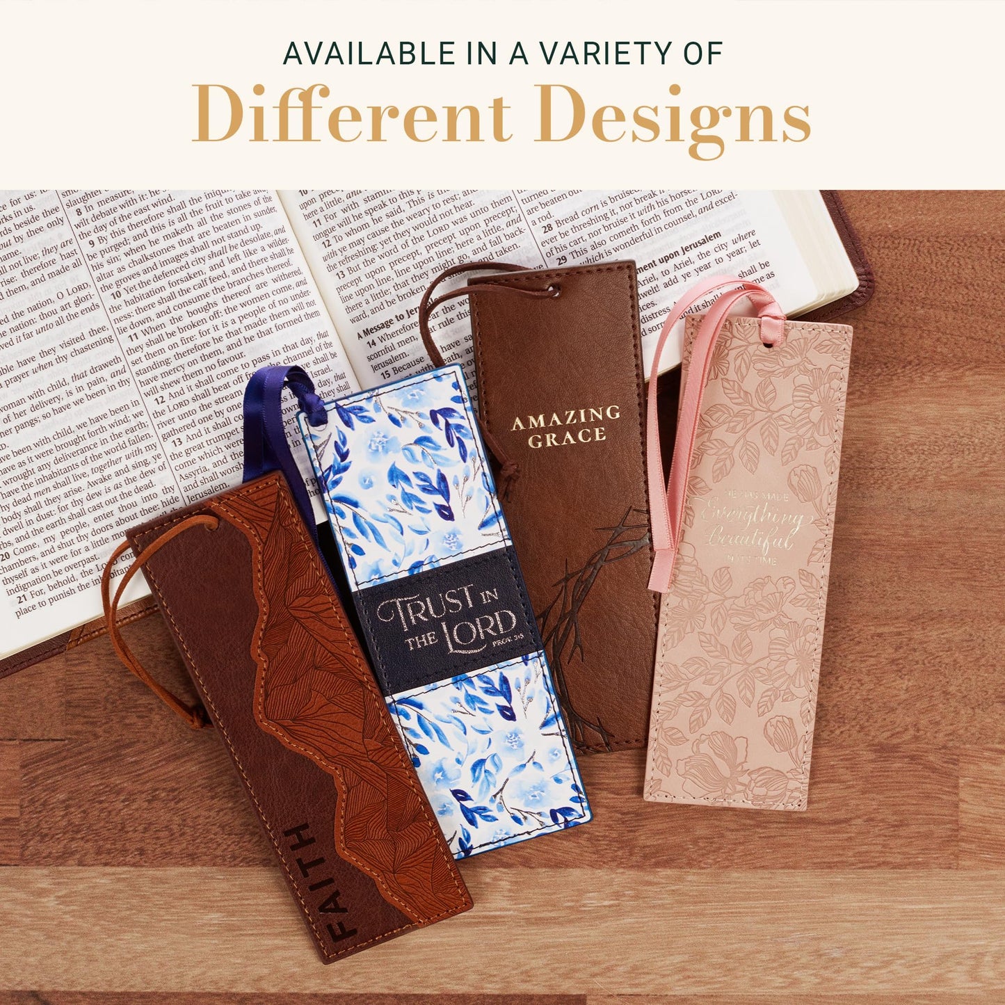 Christian Art Gifts Premium Vegan Leather Motivational Scripture Bookmark for Women: Everything Beautiful Encouraging Bible Verse, Smooth Satin Ribbon, Debossed Floral Reading Accessory, Pastel Pink