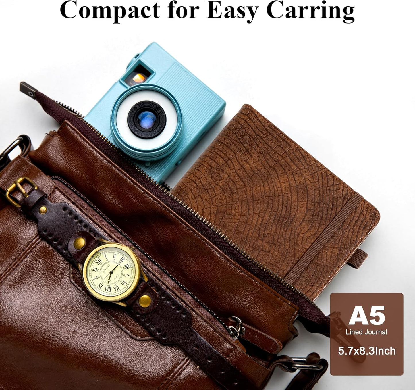 CAGIE Leather Bound Journal - Tree Growth Ring Design | 256 Pages, A5 Hardcover Notebook for Writing
