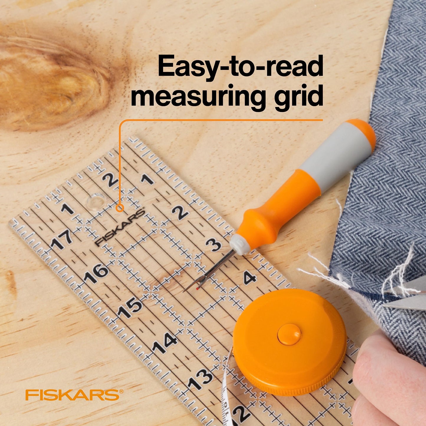 Fiskars Sewing Ruler, 3" x 18" Acrylic Ruler with Gridlines, Sewing and Quilting Supplies, Arts and Craft Supplies, Clear
