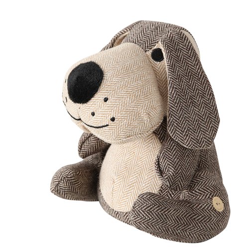 Weighted Puppy Dog Door Stopper, Floppy Ears, Brown and Tan, Tweed Fabric, Woven Polyester Exterior, Polyester and Sand Filling, 9 Inches Tall, 2.2 lbs, EN71 Te