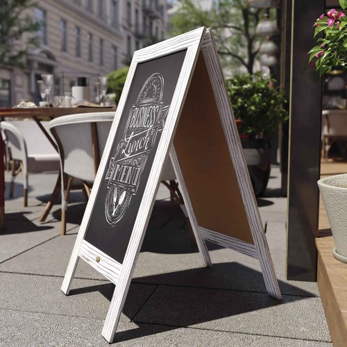 Flash Furniture Canterbury Magnetic Chalkboard Sign Set - Whitewashed Wood Frame - 40" x 20" - Indoor/Outdoor - 8 Chalk Markers, 10 Stencils, Eraser, 2 Magnets