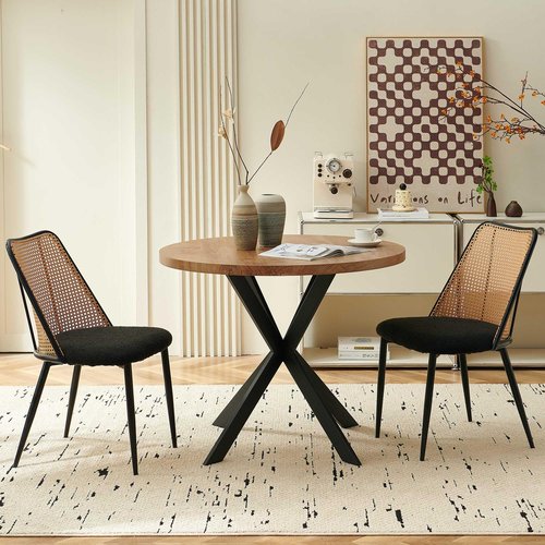 Homedot Circel Dining Table with Rattan Chairs for 2, Modern Dinette Set with Table and 2 Upholstered Dining Chairs, Classic Kitchen Table and Chairs Set for Living Room,Restaurant, Dining Hall
