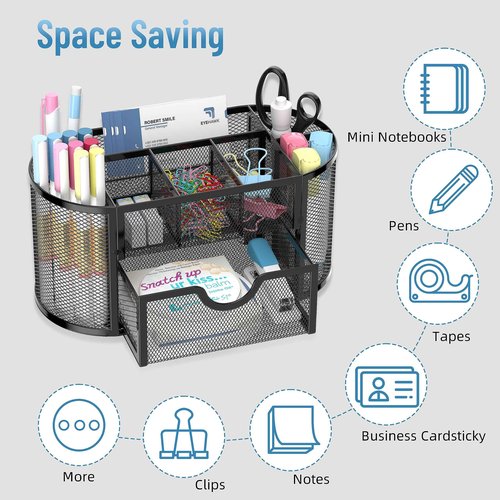 SUPEASY Bundle 5 Trays Paper Organizer & Mini 9-Grid Pen Holder (Black)