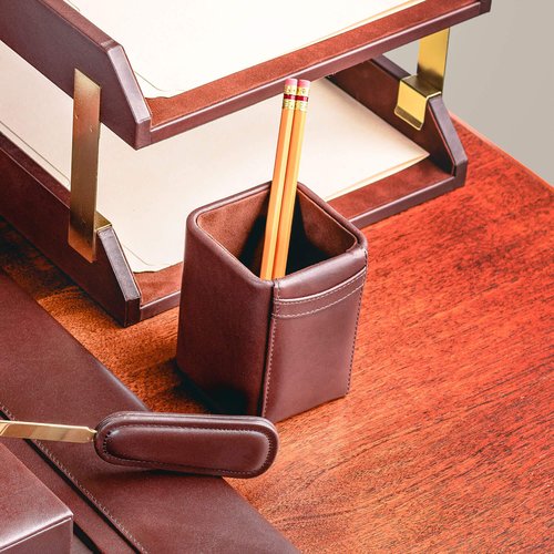 Dacasso Leather Pencil Cup - Luxury Cup Storage for Pens, Pencils, & Office Accessories - Elegant Pen Organizer & Executive Desk Decor - (Chocolate Brown)