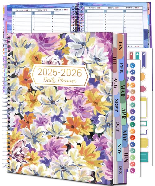 CAGIE Planner 2025-2026 Monthly (July 25-June 26), 12 Month Academic Planner 8.5"x11", Large Academic Calendar with Hourly Timeslot, Monthly Tab, Spiral Binding, Bookmark, Purple