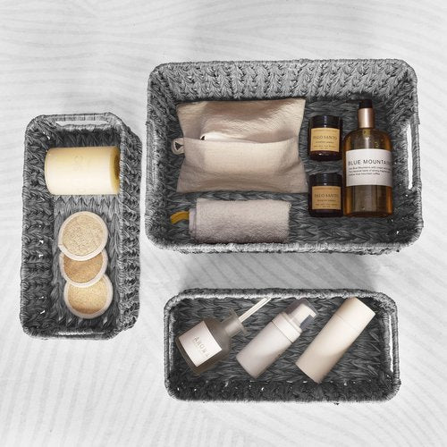 GRANNY SAYS Bundle of 3-Pack Wicker Baskets & 1-Pack Wicker Bathroom Wastebaskets