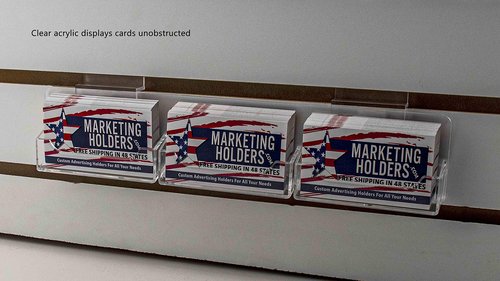 Marketing Holders Slatwall Business Card Holder 3 Pocket Organizer for Displaying 3.5" x 2" Contact Cards at Trade Shows and Expos Clear Acrylic Space Saving Rack