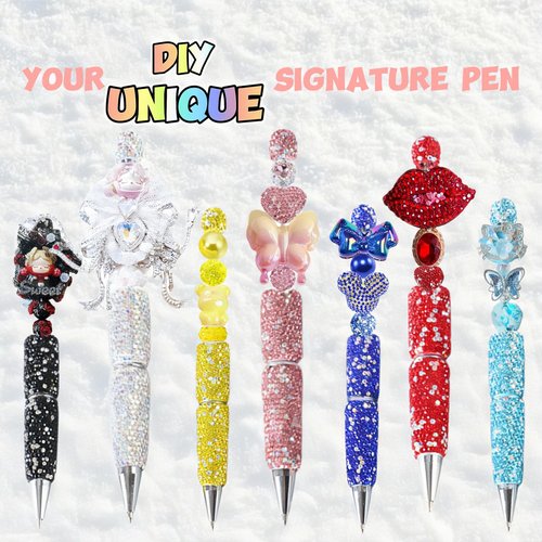 Liplustoyi 10Pcs Glitter Beadable Pen Full Rhinestone Fancy Pens for Beads Cute Journalling Diamond Pens for Women Fun Bling Ballpoint Pens Tween Girls Gifts Trendy Stuff (Multicolor)