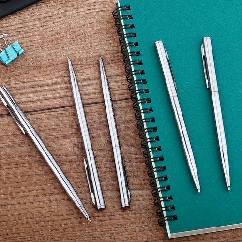 Enjamyo 100 Pcs Ballpoint Pens Bulk,Slim Metal Retractable Ballpoint Pens,1 mm Medium Point Smooth Writing Pen for Wedding Business Teachers Office Supplies,Black Ink (Silver)
