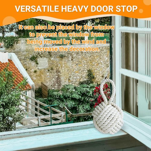 FUVLFAL 3 Pcs Decorative Door Stop Rope Knot, Nautical Large Heavy Stopper for Bedroom, Living Room Door, Window Wedge, Bookend 5.9 inch (Ivory)