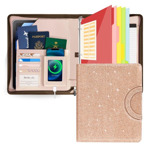 Trapper Keeper Binder Leather Business Portfolio Organizer with Zipper, Detachable 3 Ring Binder with Storage Clipboard, Fits Letter Size Paper, with Refillable Notepad, 5 Extra Folder Fivider Pages