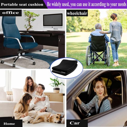 Auvivasital Plus Size Gel Seat Cushion for Long Sitting, Extra Large and Thick, Seat Cushion for Back, Hip, Sciatica, Tailbone Pain Relief, Use for The Office, Wheelchair, Car, Stadium.(Black)