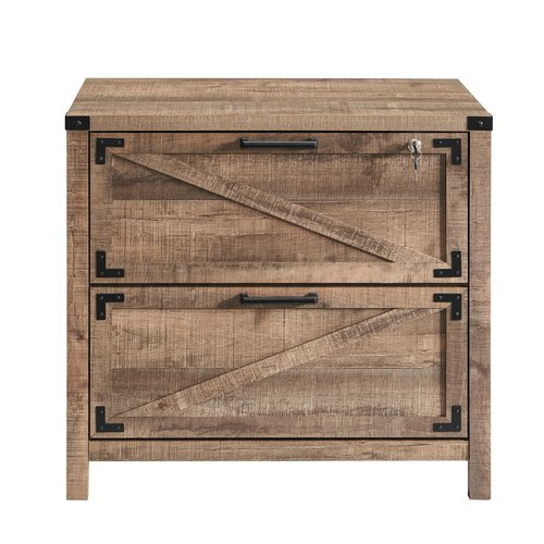 JXQTLINGMU 2 Drawer Farmhouse File Cabinet, Lateral Filing Cabinet with Lock for Home Office, Compatible Legal Letter A4 F4 Size, Warm Brown
