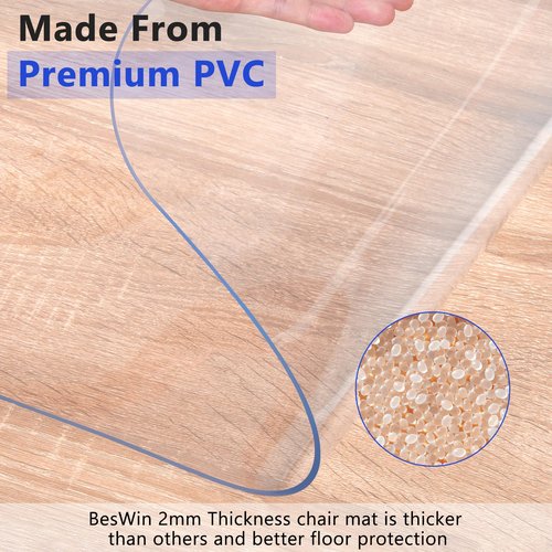Office Chair Mat for Hardwood Floor, 47"×59" Fully Clear Desk Chair Mat for Rolling Chairs, Heavy Duty Hard Floor Protector Mat for Home Office, Anti-Slip, Flat Without Curling