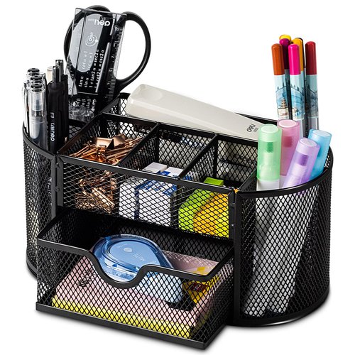 deli Mesh Desk Organizer Office Supplies Caddy with Pencil Holder and Storage Baskets for Desktop Accessories