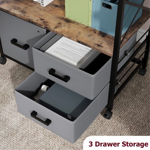 Alkmaar 3-Drawer Lateral File Cabinet, Mobile, Rustic Grey, Fits A4/Letter Size, Wheeled, 25.3 lbs, 29.5" W x 15.7" D x 24.3" H, Home Office