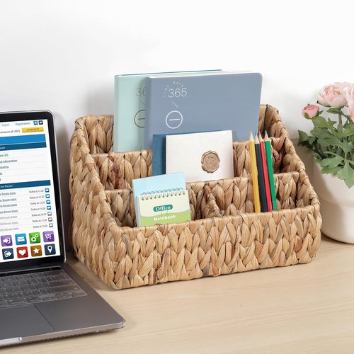 DINGTAI Natural Desk Organizer - Large Water Hyacinth Mail Holder & Tabletop Storage Solution
