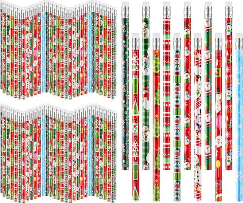 Yexiya Christmas Pencils Bulk for Kids Colorful Wood Pencils with Erasers, Snowman, Santa and Elk Design for Office School,12 Styles(336 Pcs)