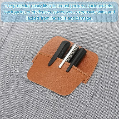 PATIKIL 6 Pack Leather Pocket Protector, MultiPurpose Pen Pocket Protector Pen Holder Organizer Pouch Pencil Sleeve for Heavy Duty Shirts Lab Coats Pointers Notes Card Office, Beige