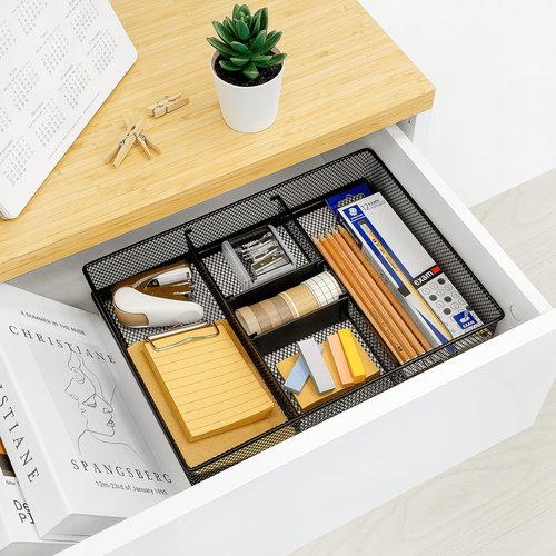 CAXXA Mesh 3 Slot Desk Drawer Organizer with Four Adjustable Dividers - Black