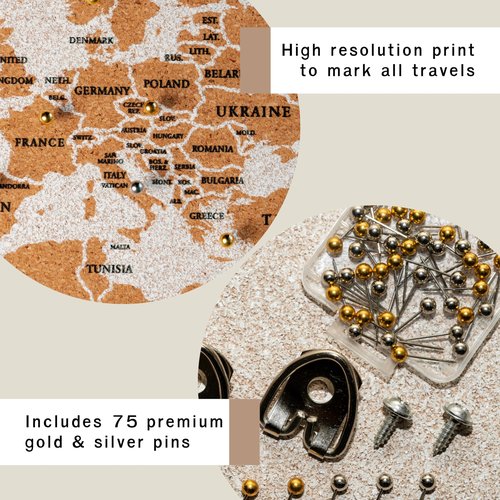 AdventureScape Push Pin Travel Map - Large 30" x 20" World Map Pin Board with Premium Push Pins Made from Framed Cork Board - Unique Custom Gift Idea for Travelers, Partner, Young Adults, and Parents