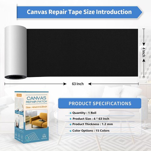 KING MOUNTAIN Canvas Repair Tape - Waterproof Self-Adhesive Patch for Outdoor Gear | 4"x63" (Black)