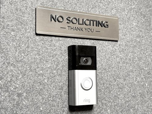 Kubik Letters No Soliciting Sign for House and Front Door, Raised Letters, Contemporary Design, Stainless Grade 304,- No Silication Solicitation Solicitors for Home and Business, Ultra Strong 3M Adhesive Tapes