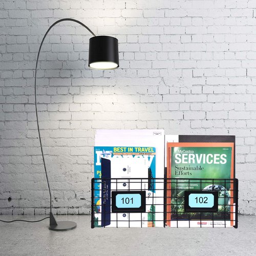 2-Slot Home Office Desk Organizer - Wall Mount Magazine Holder - Metal Mail Basket - Black