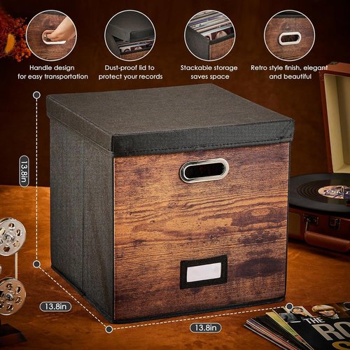 LiebeRen Vinyl Storage Set, Stackable Record Crate Holds 100 LPs. (Retro)