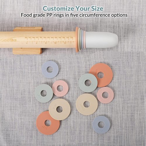 Geesta Adjustable Wood Rolling Pin - 5 Thickness Rings for Precise Dough Rolling | Ideal for Baking Cookies, Pie Crusts, and Fondant