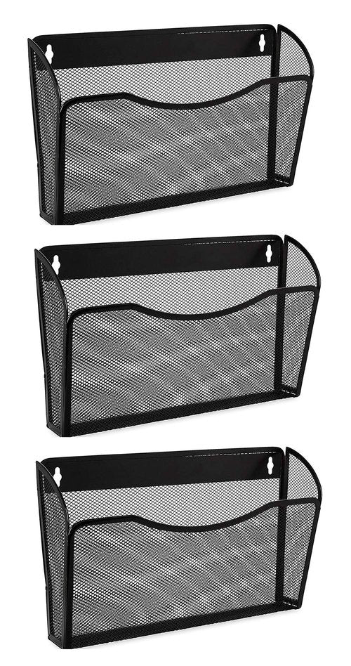 EASEPRES 3 Single Pocket Mesh Hanging File Organizer, Vertical Wall Mounted Magazine File Holder, Mount Basket Mail Paper Document Folder Organizing for Office, Home and School, Black