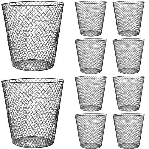 10 Pack Round Waste Basket,Wire Mesh Desk Metal Trash Garbage Can Wastebasket Recycling Black Trash Bins Garbage Container for Bedroom Office School Kitchen Home Living Room Bathroom