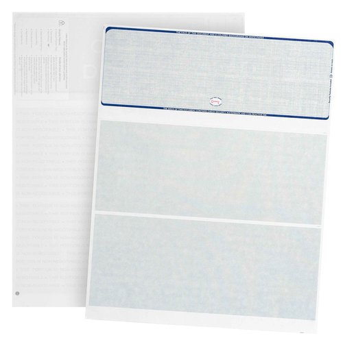 500 Blank Check Stock - Designed for Secure Computer Printed Checks with Quickbooks, and more - Blue Linen Pattern- 500 Sheets - 8.5 Inch x 11 Inch