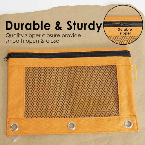 BAZIC Products Pencil Pouch 3 Ring Binder Pouch w/Rivet Enforced Rings Holes, Pastel Color Mesh Window Zipper Pouchesr, 24-Pack
