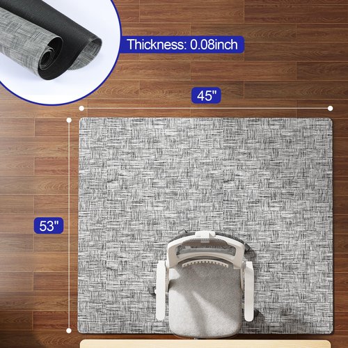 Delamu Office Chair Mat for Hardwood Floor, Non-Slip PVC Woven Computer Desk Chair Mat, 45"×53" Heavy Duty Hard Floor Protector for Rolling Chairs, Light Gray, Not for Carpet