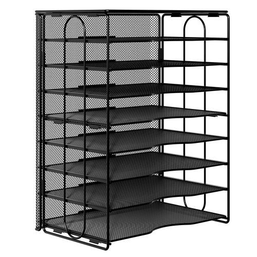 Solinxe 8 Tier Paper Organizer, Mesh Vertical Desk File Organizer, Sliding Letter Tray Mail Sorter, Office Organization and Classroom Storage, Assembly Required, Black